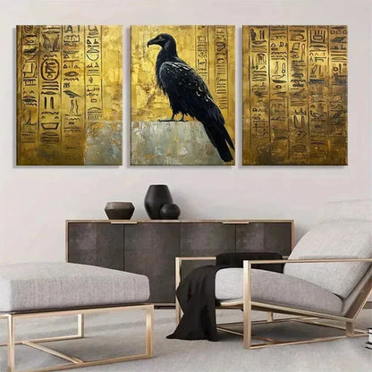 3pcs Ancient Egyptian Raven Golden Perfect Wall Art Canvas Unframed - High Quality Print 100% Australian Made Wall Canvas - Bella Home Decor