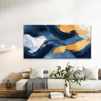 Blue & Yellow Dynamic Shapes Wall Art Canvas Office Home Room Framed 120x60cm