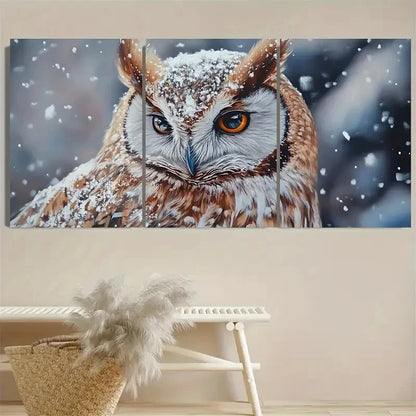 3pcs Snowy Owl with Glowing Eyes Wall Art Set Canvas Framed 60x90cm - High Quality Print 100% Australian Made Wall Canvas Ready to Hang