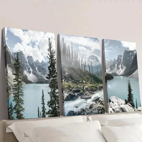 3pcs Lake Louise Snow Mountain and Forest Wall Art Canvas Unframed - High Quality Print 100% Australian Made Wall Canvas