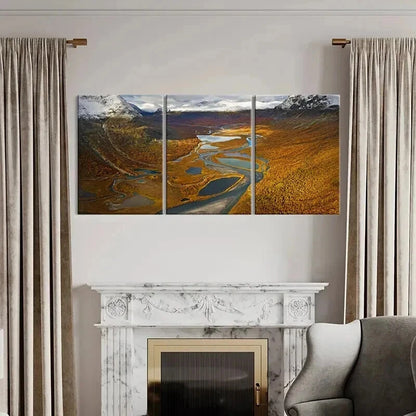 3pcs Mountain Valley & Autumn Lake Landscape Wall Art Set Canvas Framed 40x60cm - High Quality Print 100% Australian Made Wall Canvas Ready to Hang - Bella Home Decor