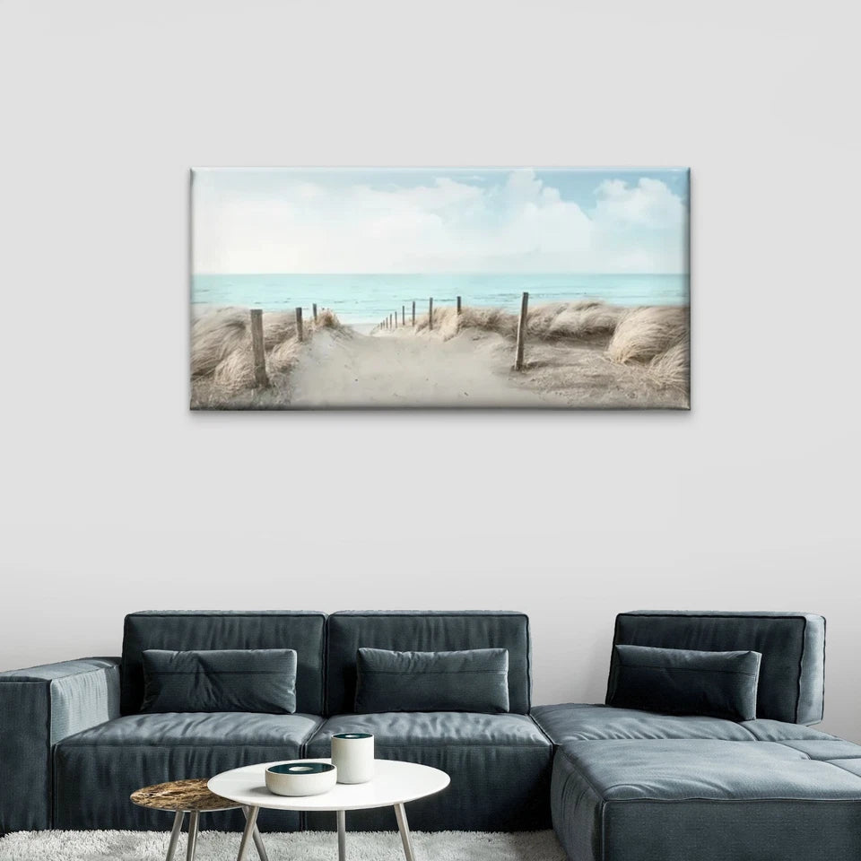 Beach Scene Pathway Sky Wall Art Canvas Office Home Room Framed 120x60cm
