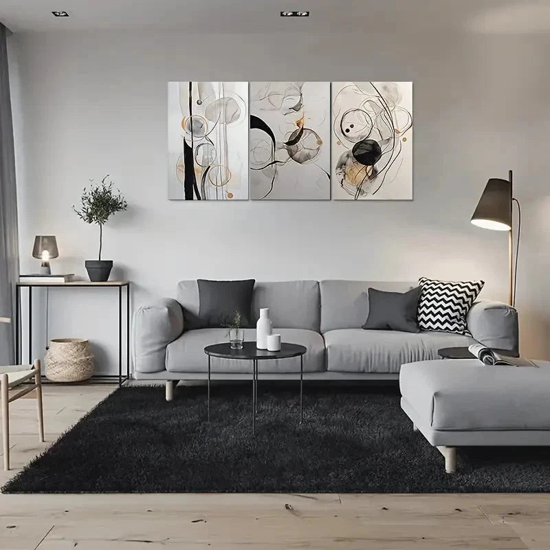 3pcs Modern Abstract Black Gray Beige & Brown Tone Metal Print Ready to Hang Art