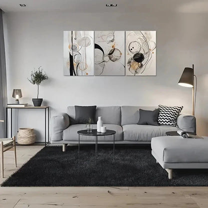 3pcs Modern Abstract Black Gray Beige & Brown Tone Metal Print Ready to Hang Art