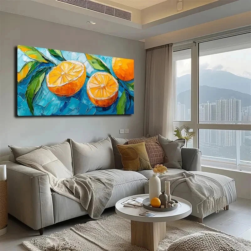 Thick Brushstrokes Drawn Orange Wall Art Canvas Office Home Room Framed 120x60cm - Bella Home Decor