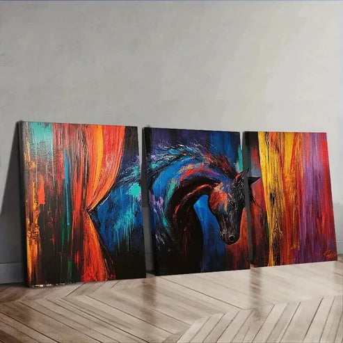 3pcs Elegant Horse Colorful Dark Perfect Wall Art Set Canvas Unframed - High Quality Print 100% Australian Made Wall Canvas