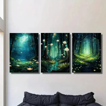 3pcs Fantasy Magic Landscape of a Stream Wall Art Canvas Unframed - High Quality Print 100% Australian Made Wall Canvas