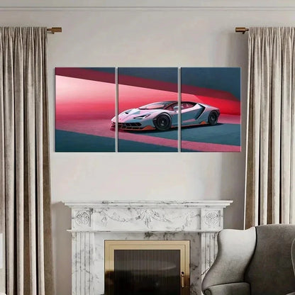3pcs Lamborghini in Red & Blue Background Wall Art Set Canvas Framed 50x70cm - High Quality Print 100% Australian Made Wall Canvas Ready to Hang