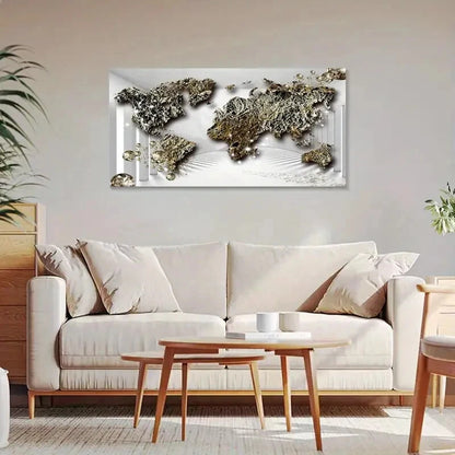 Golden World Map Modern Wall Art Canvas Office Home Room Framed 120x60cm - Bella Home Decor