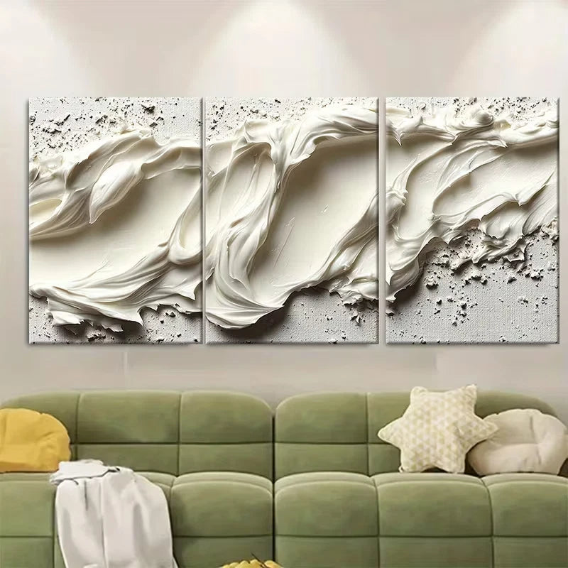 3pcs Creamy Off White Cosmetic Cream Texture Metal Print Ready to Hang Art