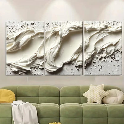 3pcs Creamy Off White Cosmetic Cream Texture Metal Print Ready to Hang Art