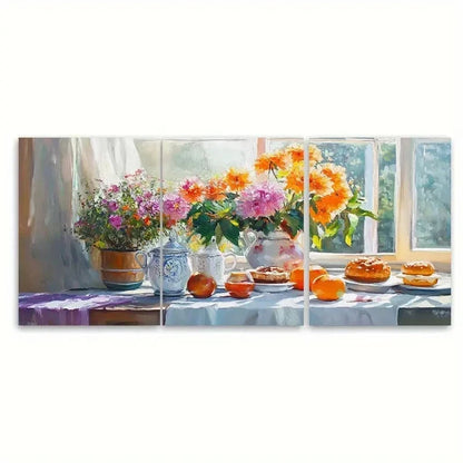 3pcs Life Breakfast Scene Painting G   Wall Art Set Canvas Framed 60x90cm - High Quality Print 100% Australian Made Wall Canvas Ready to Hang