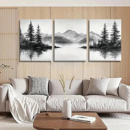 3pcs Black and White Forest Nature Misty Perfect Wall Art Set Canvas Framed 40x60cm - High Quality Print 100% Australian Made Wall Canvas Ready to Hang - Bella Home Decor