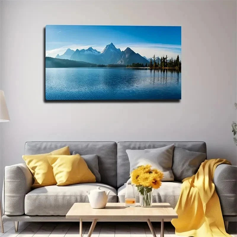 Serene Mountain Lake Wall Art Canvas Office Home Room Framed 120x60cm
