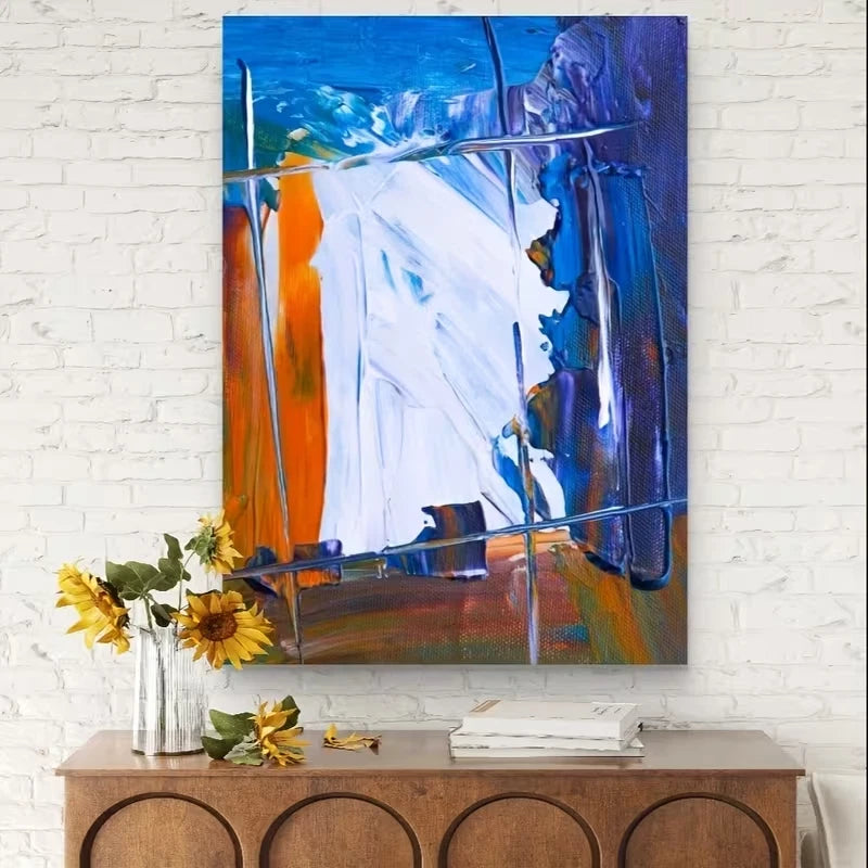 Abstract Brushwork in Neutral Tones Metal Print Ready to Hang