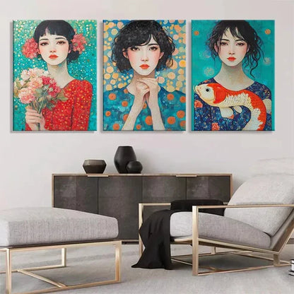 3pcs Colorful Portrait Beautiful Girls Perfect Wall Art Set Canvas Unframed - High Quality Print 100% Australian Made Wall Canvas - Bella Home Decor
