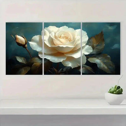3pcs Elegant White Rose Wall Art Canvas Unframed - High Quality Print 100% Australian Made Wall Canvas - Bella Home Decor