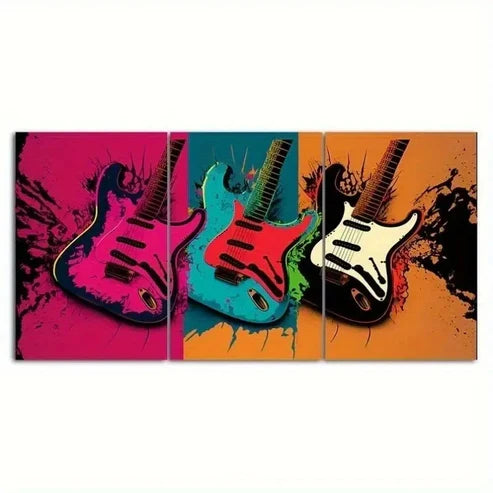 3pcs Electric Guitar Blue, Orange & Black Music Wall Art Canvas Unframed – High Quality Print 100% Australian Made Wall Canvas - Bella Home Decor