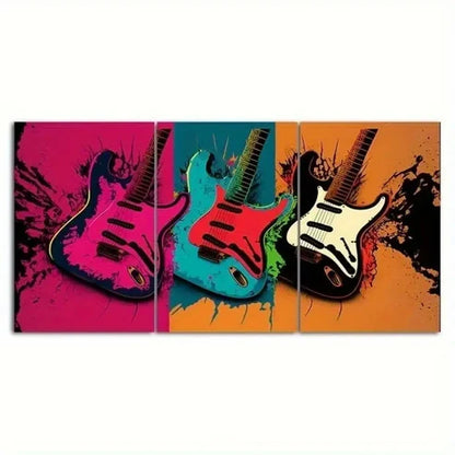 3pcs Electric Guitar Blue, Orange & Black Music Wall Art Canvas Unframed – High Quality Print 100% Australian Made Wall Canvas - Bella Home Decor
