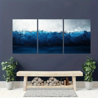 3pcs Black Texture Painting Blue Abstract  Metal Print Ready to Hang Art
