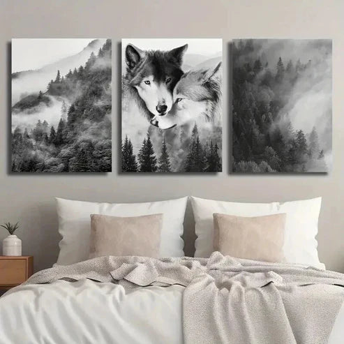 3pcs Forest Animal Lover Wolf Decor Wall Art Set Canvas Unframed - High Quality Print 100% Australian Made Wall Canvas - Bella Home Decor