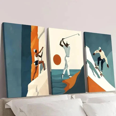 3pcs Climbing Golf Skateboarding Illustrations Wall Art Canvas Unframed – High Quality Print 100% Australian Made Wall Canvas - Bella Home Decor