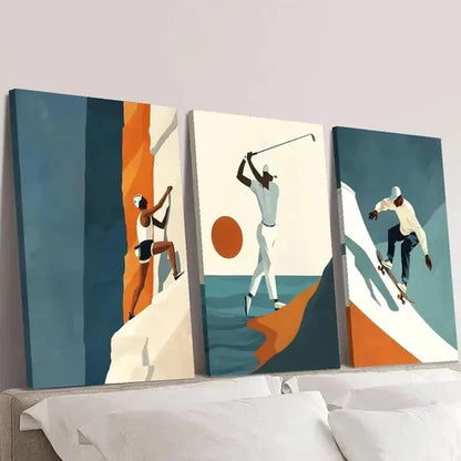 3pcs Climbing Golf Skateboarding Illustrations Wall Art Canvas Unframed – High Quality Print 100% Australian Made Wall Canvas - Bella Home Decor