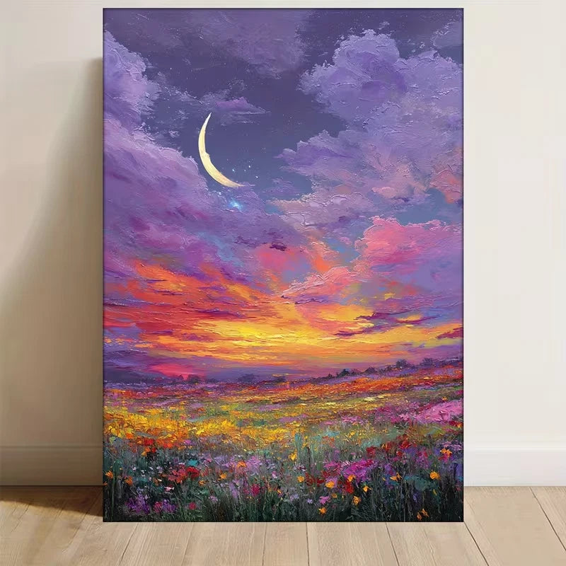 Vibrant Crescent Moon Landscape Metal Print Ready to Hang