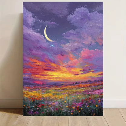 Vibrant Crescent Moon Landscape Metal Print Ready to Hang