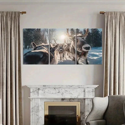 3pcs Sleigh Snow Scene Reindeer Animal Wall Art Set Canvas Framed 50x70cm - High Quality Print 100% Australian Made Wall Canvas Ready to Hang - Bella Home Decor