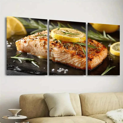 3pcs Lemon Salmon Farmhouse Art Wall Art Set Canvas Framed 50x70cm - High Quality Print 100% Australian Made Wall Canvas Ready to Hang