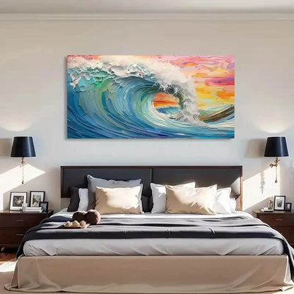 Vibrant Multicolor Abstract Sea Wall Art Canvas Office Home Room Framed 120x60cm