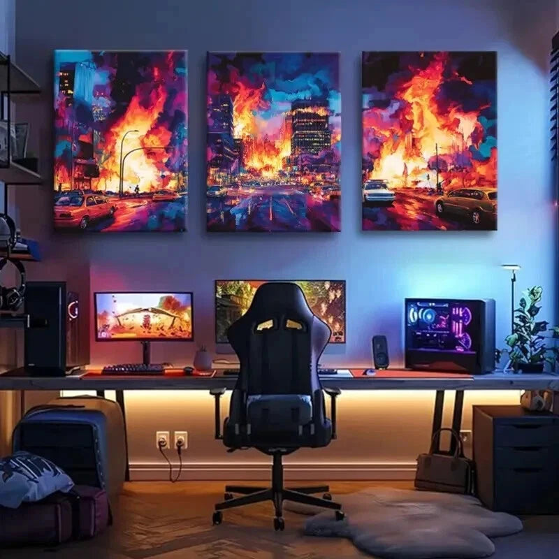 3pcs Cyberpunk Cityscape Neon Apocalypse Perfect Wall Art Set Canvas Framed 60x90cm - High Quality Print 100% Australian Made Wall Canvas Ready to Hang - Bella Home Decor