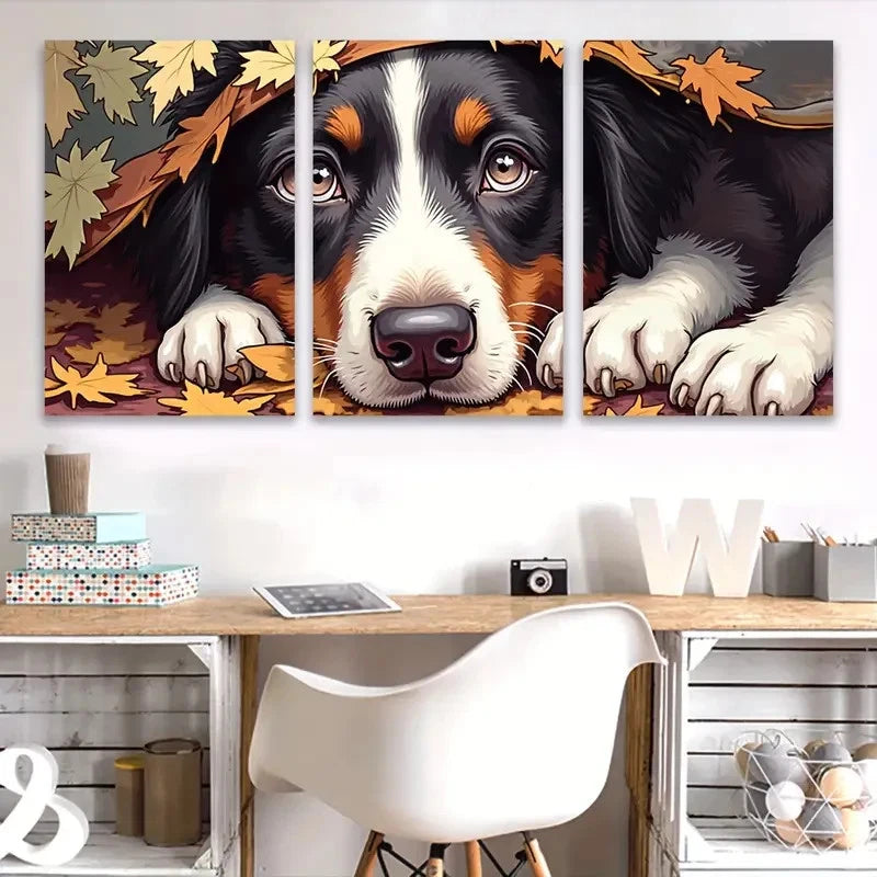3pcs Black and White Dog Lying Inside Wall Art Set Canvas Framed 40x60cm - High Quality Print 100% Australian Made Wall Canvas Ready to Hang - Bella Home Decor