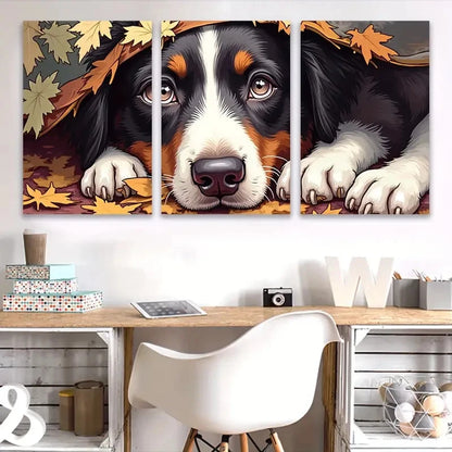 3pcs Black and White Dog Lying Inside Wall Art Set Canvas Framed 40x60cm - High Quality Print 100% Australian Made Wall Canvas Ready to Hang - Bella Home Decor