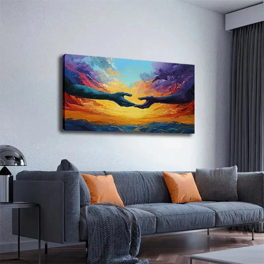 Holding Hands Minimalist Wall Art Canvas Office Home Room Framed 120x60cm
