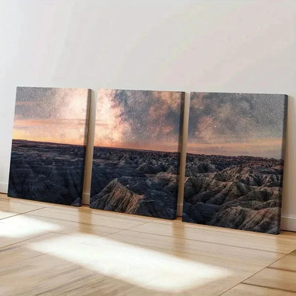 3pcs Cosmic Landscape Art Starry Sky & Planet Wall Art Set Canvas Framed 60x90cm - High Quality Print 100% Australian Made Wall Canvas Ready to Hang - Bella Home Decor