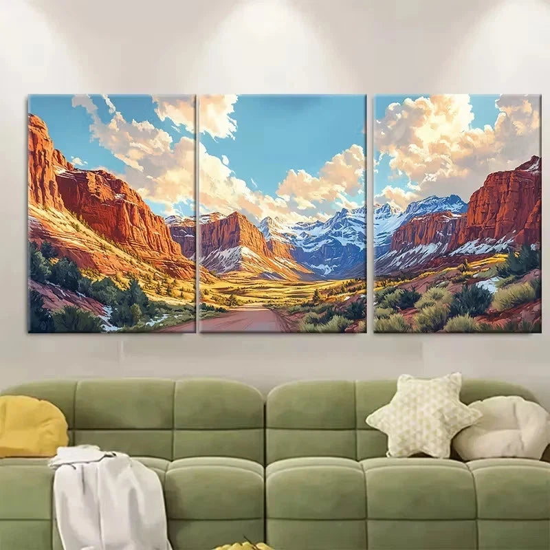 3pcs Depicting a Fantasy Canyon Wall Art Set Canvas Framed 50x70cm - High Quality Print 100% Australian Made Wall Canvas Ready to Hang - Bella Home Decor