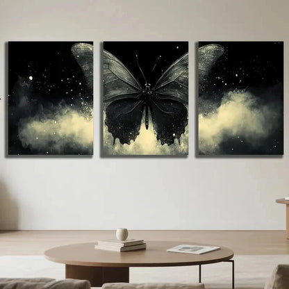 3pcs Black Mystical Butterfly Decoration Wall Art Set Canvas Framed 50x70cm - High Quality Print 100% Australian Made Wall Canvas Ready to Hang