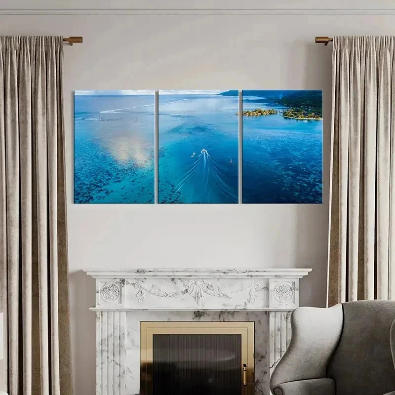 3pcs Sea Ocean Island Boat Modern Wall Art Set Canvas Framed 50x70cm - High Quality Print 100% Australian Made Wall Canvas Ready to Hang - Bella Home Decor