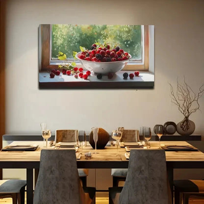 Vibrant Red Raspberries & Berri Wall Art Canvas Office Home Room Framed 120x60cm