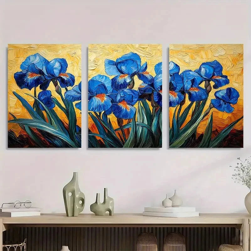3pcs Van Gogh Inspired Irises Modern Metal Print Ready to Hang Art