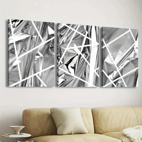 3pcs Abstract Black Designs And White Lines Art Set Canvas Unframed - High Quality Print 100% Australian Made Wall Canvas - Bella Home Decor