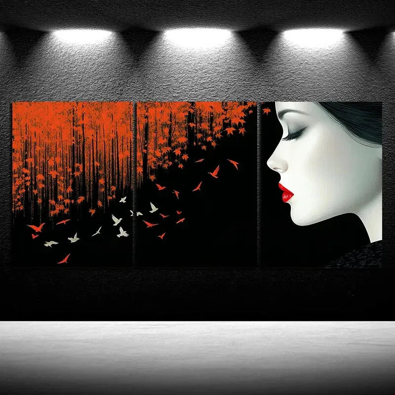 3pcs Trees and Women Triple Mural Metal Print Ready to Hang Art - Bella Home Decor