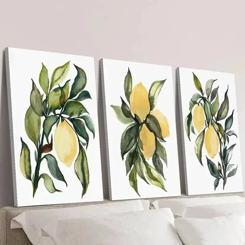 3pcs Botanical Fruit with Green Leaf Wall Art Canvas Unframed – High Quality Print 100% Australian Made Wall Canvas - Bella Home Decor