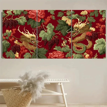 3pcs Chinese Dragons Pattern Farmhouse Art Wall Art Set Canvas Framed 50x70cm - High Quality Print 100% Australian Made Wall Canvas Ready to Hang - Bella Home Decor