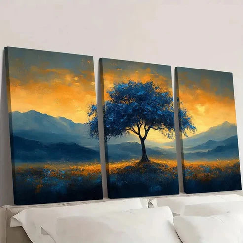 3pcs Abstract Blue Tree Landscape Perfect Wall Art Canvas Unframed – High Quality Print 100% Australian Made Wall Canvasg - Bella Home Decor