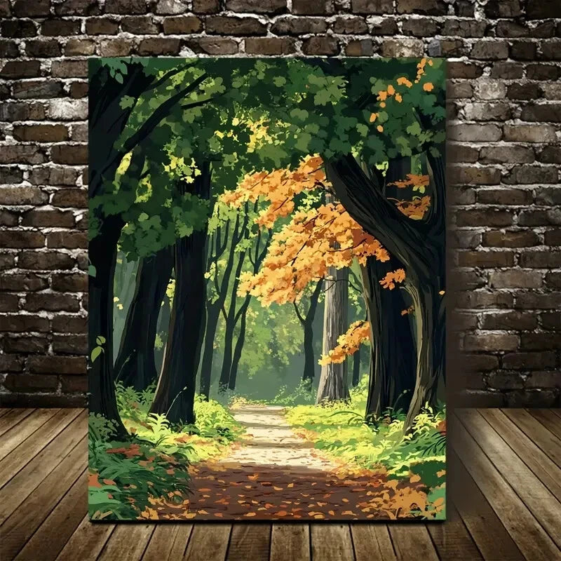 Beautiful Lush Maple Tree Forest Painting 40x60cm Metal Print Ready to Hang - Bella Home Decor