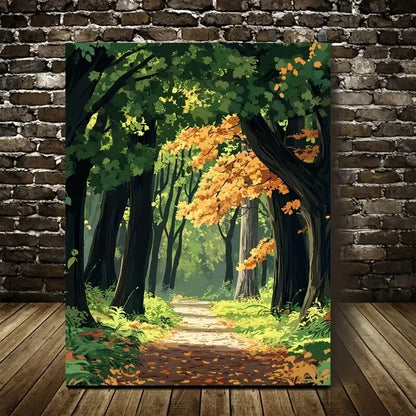 Beautiful Lush Maple Tree Forest Painting 40x60cm Metal Print Ready to Hang - Bella Home Decor