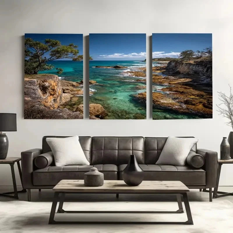 3pcs Nusa National Park Vibrant Australian   Wall Art Set Canvas Framed 50x70cm - High Quality Print 100% Australian Made Wall Canvas Ready to Hang